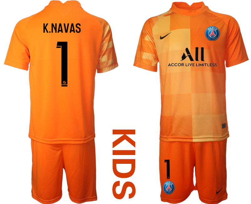Youth 2021-2022 Club Paris St German orange red goalkeeper #1 Soccer Jersey->youth soccer jersey->Youth Jersey